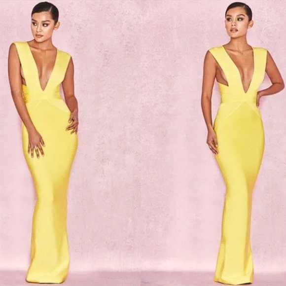 HOUSE OF CB 'Ysabel' Acid Yellow Bandage Maxi Dress NWOT - Picture 2 of 5